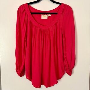 Anthropologie Maeve Smocked Peasant Blouse Vibrant Red/Hot Pink 🌺